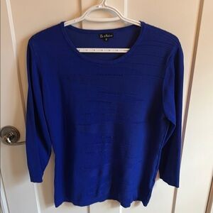 La Madona Women's Blue Crew Neck Sparkly 3/4 Sleeve Sweater, size M